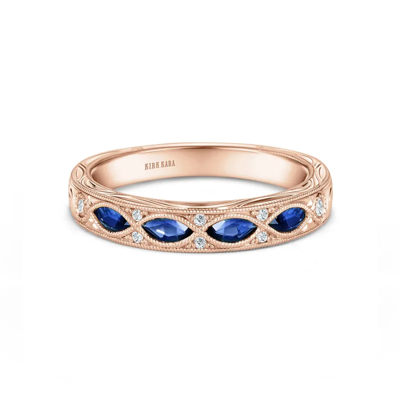 Rose Engraved Sapphire Floral Diamond Wedding Band sold by Kirk Kara