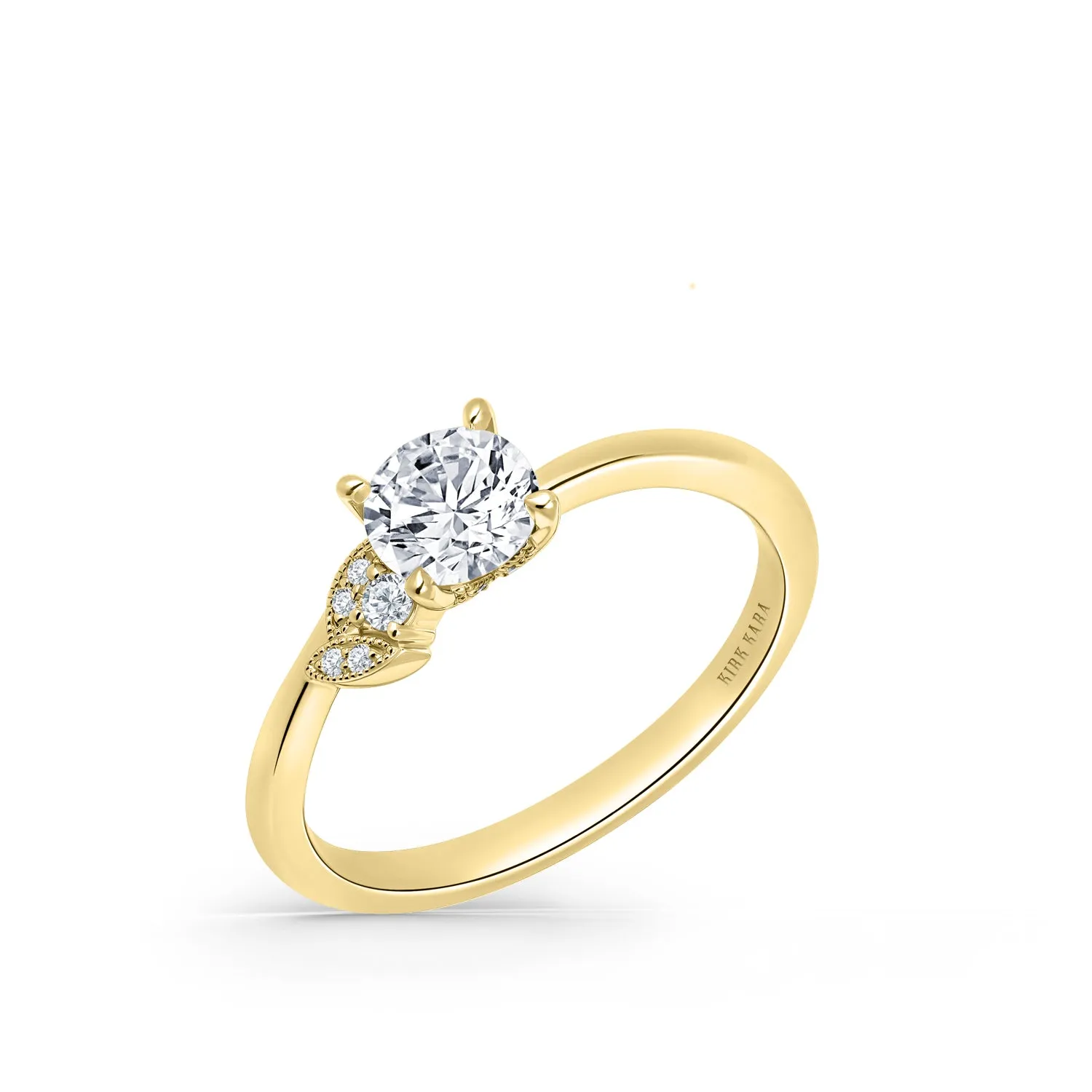 Boho Leaf Pavé Ring with 5/8ct Round Certified Lab Diamond Center sold by Kirk Kara product image thumbnail 3
