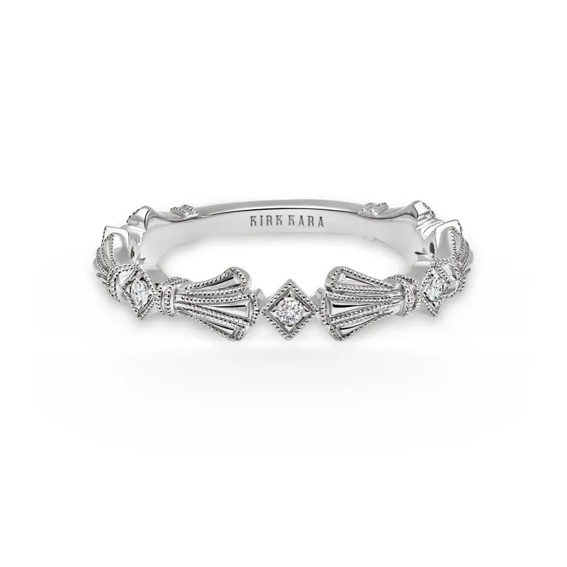 White Three Leaf Diamond Accent Wedding Band made by Kirk Kara