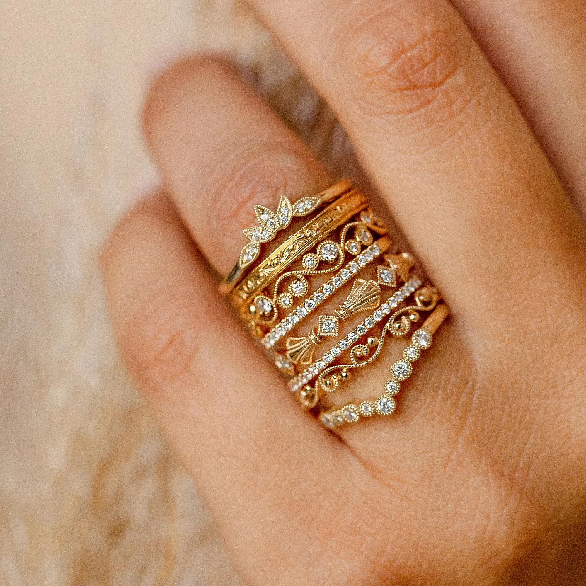 Floral Boho Pavé Diamond Wedding Band sold by Kirk Kara product image thumbnail 2