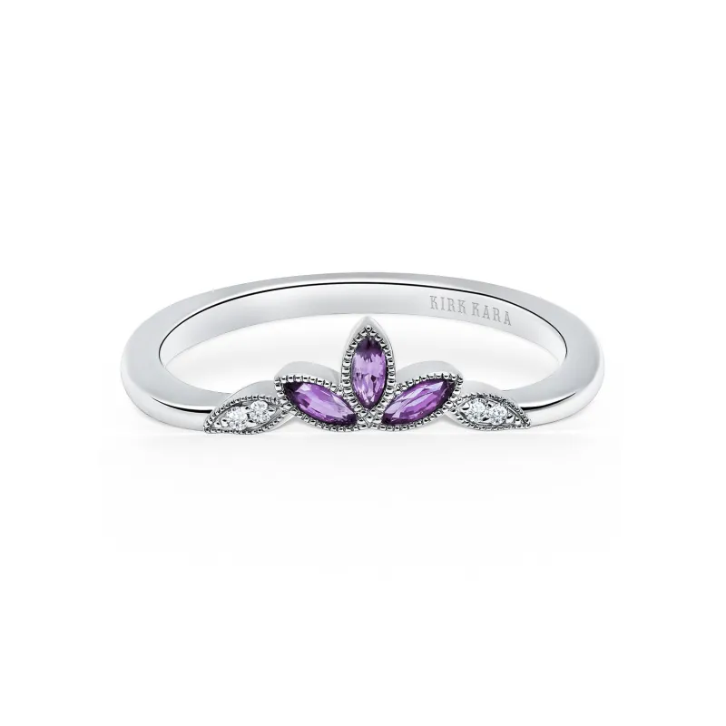 Floral Boho Amethyst Diamond Wedding Band sold by Kirk Kara