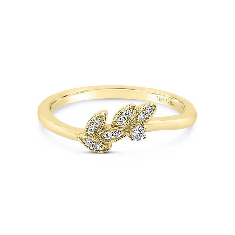 Boho Leaf Contoured Pavé Diamond Wedding Band sold by Kirk Kara