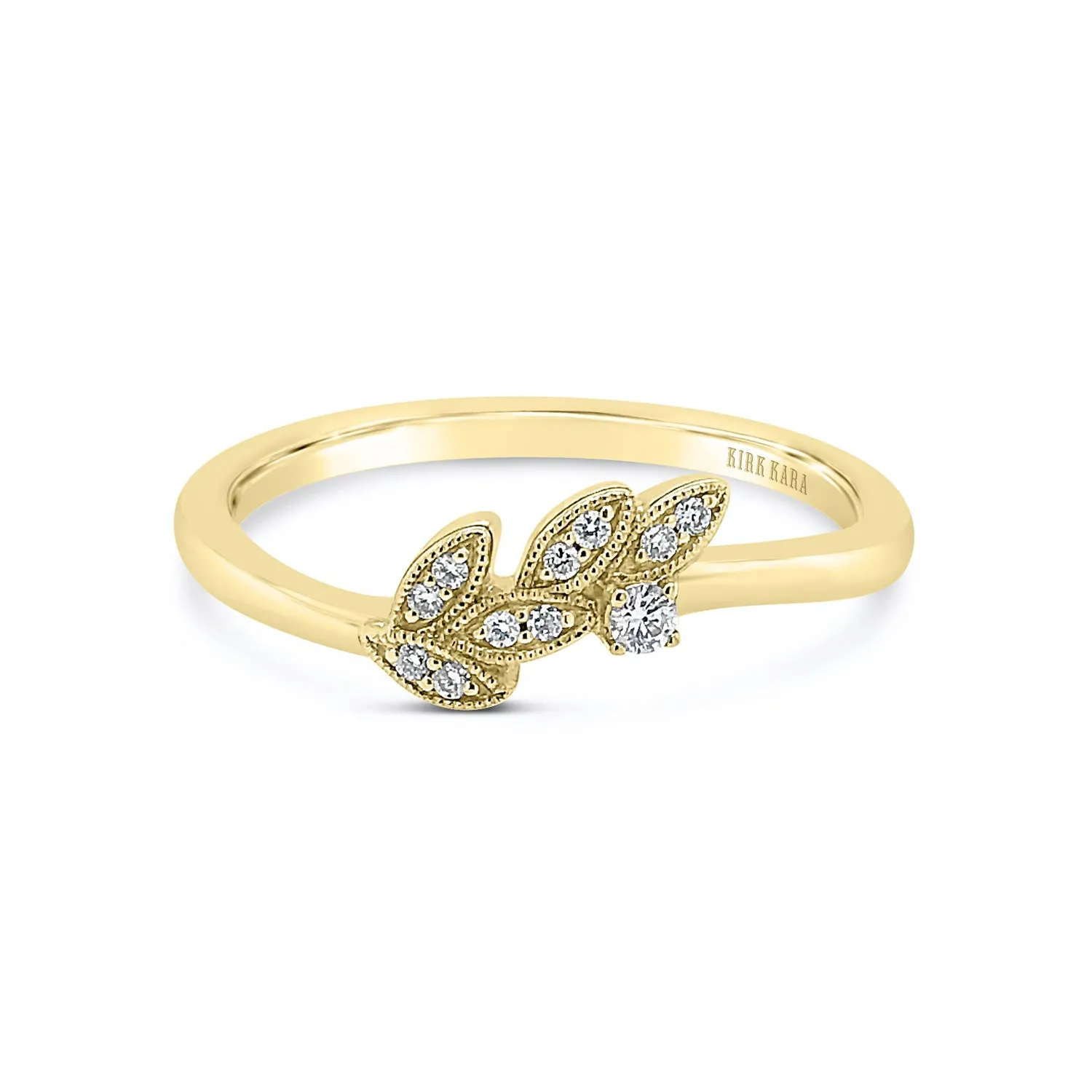 Boho Leaf Contoured Pavé Diamond Wedding Band sold by Kirk Kara