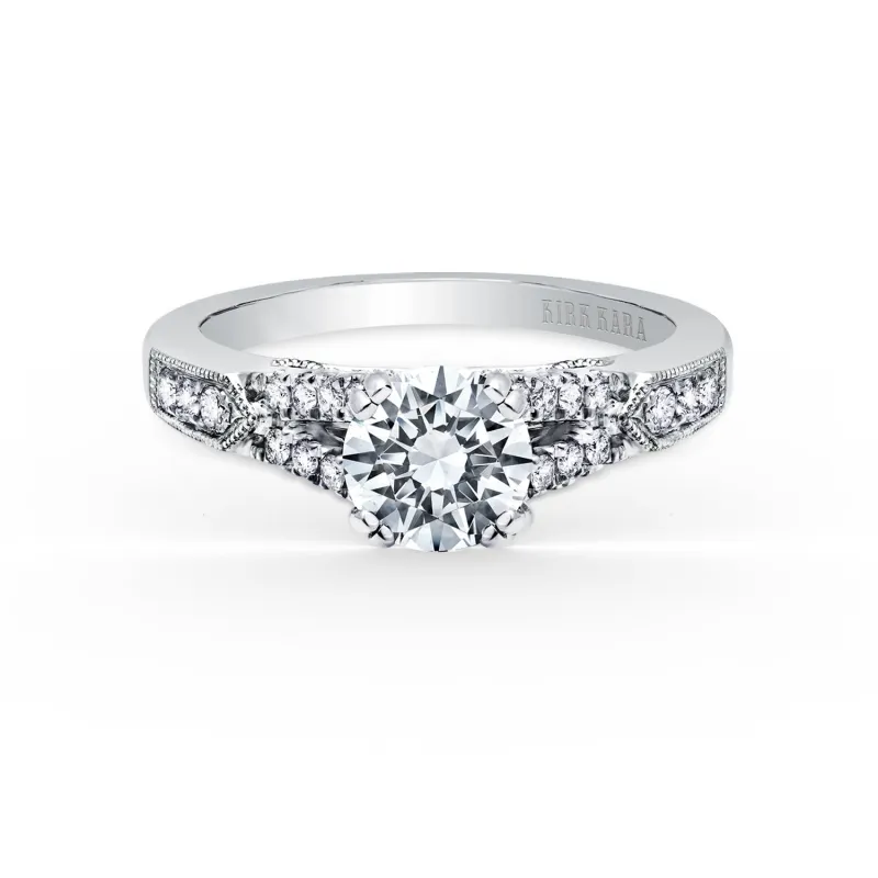 Diamond Split Shank Ring with 1ct Round Certified Lab Diamond Center sold by Kirk Kara