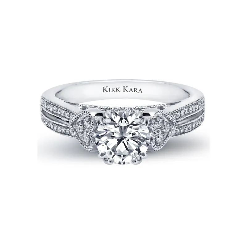 Heart Accent Milgrain Ring with 1ct Round Certified Lab Diamond Center sold by Kirk Kara