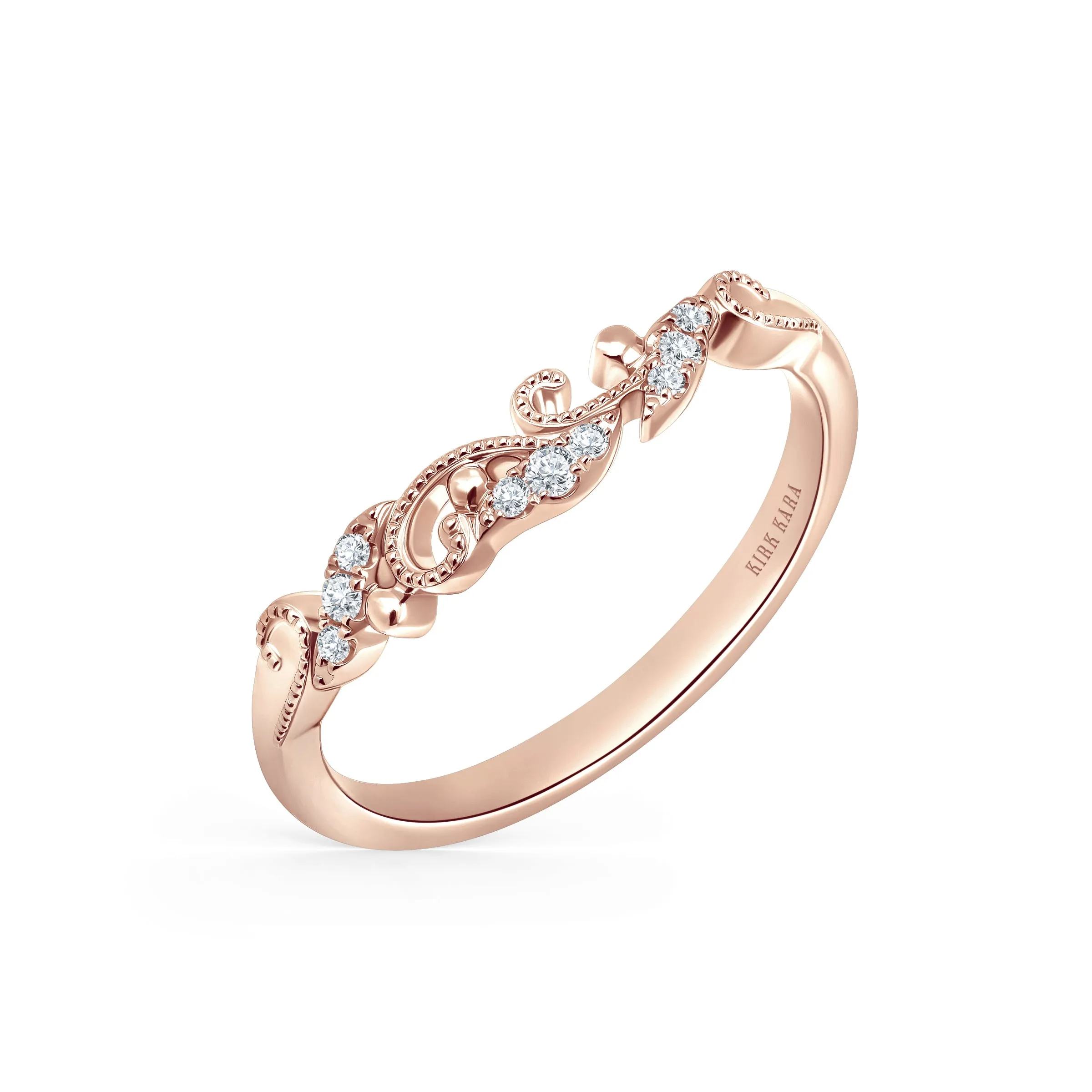 Rose Contoured Swirl Milgrain Diamond Wedding Band sold by Kirk Kara product image thumbnail 3
