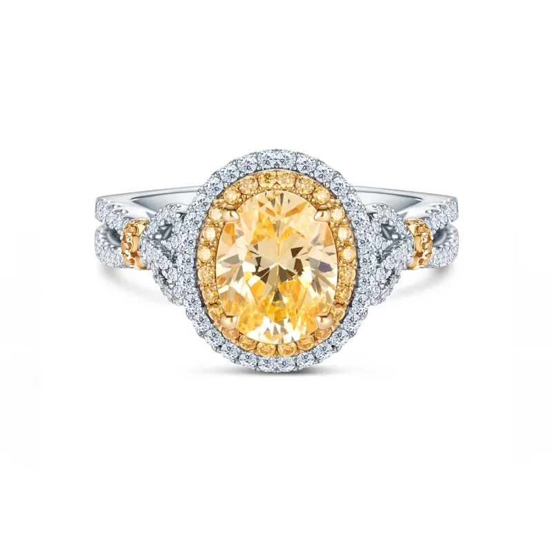 Romantic Double Halo Ring with 2ct Oval Certified Yellow Lab Diamond Center sold by Kirk Kara