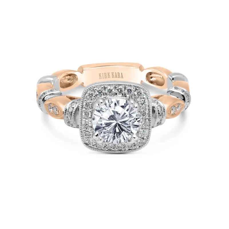 Cathedral Halo Geometric Bar Ring with 1ct Round Certified Lab Diamond Center made by Kirk Kara