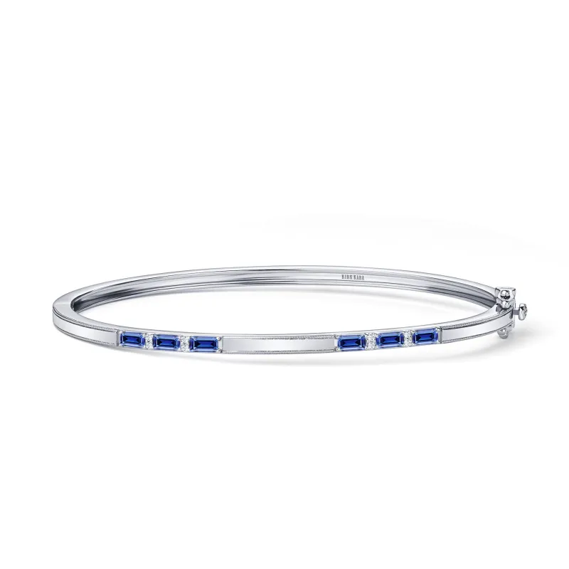 Blue Sapphire Baguette Diamond Milgrain Bangle Bracelet sold by Kirk Kara