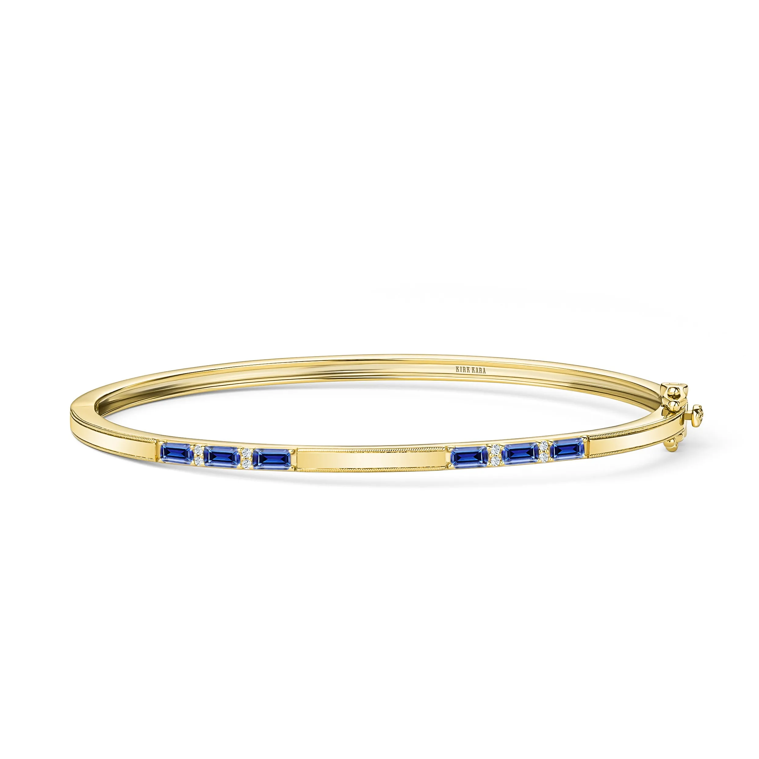 Blue Sapphire Baguette Diamond Milgrain Bangle Bracelet sold by Kirk Kara product image thumbnail 5
