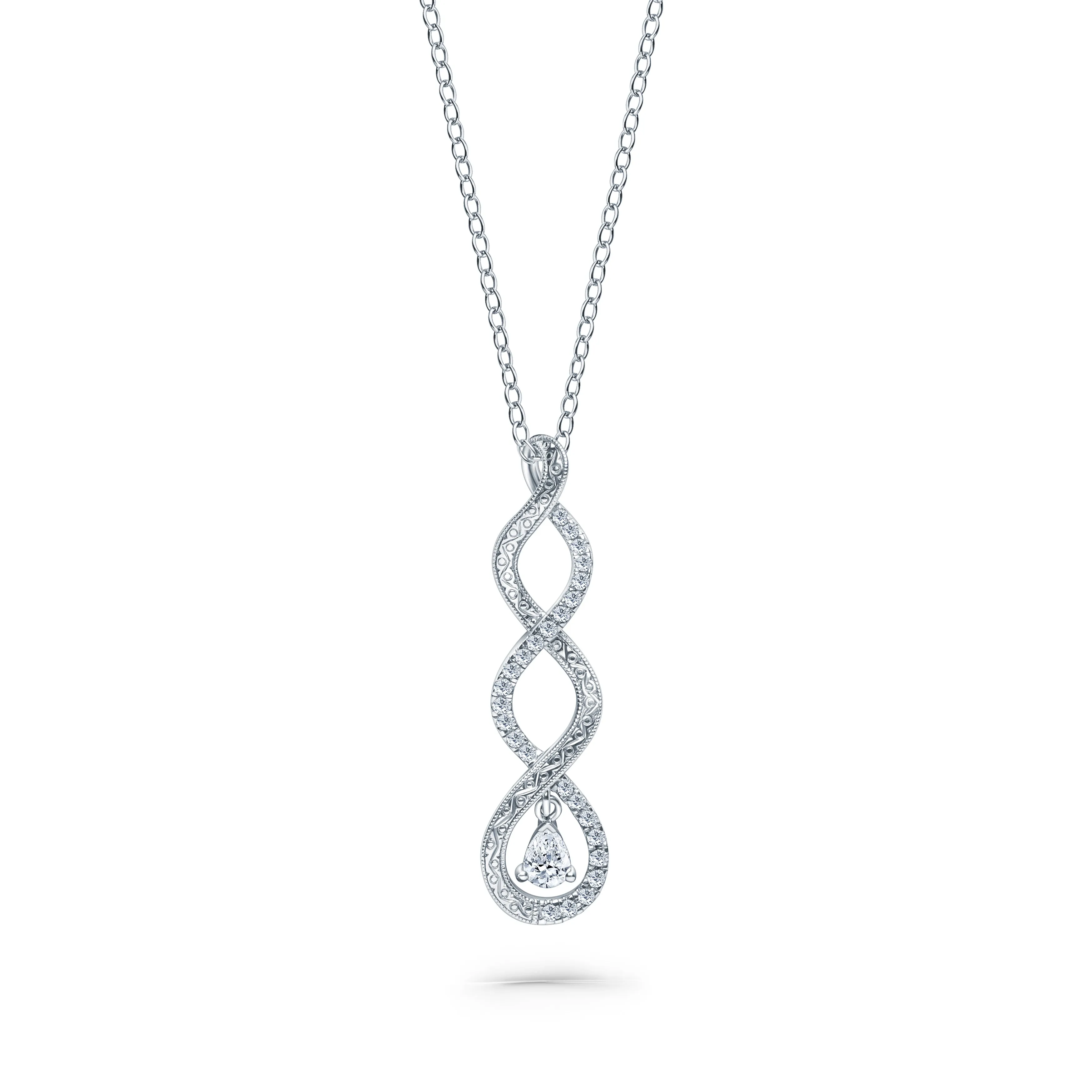 Engraved Twist Diamond Drop Necklace sold by Kirk Kara
