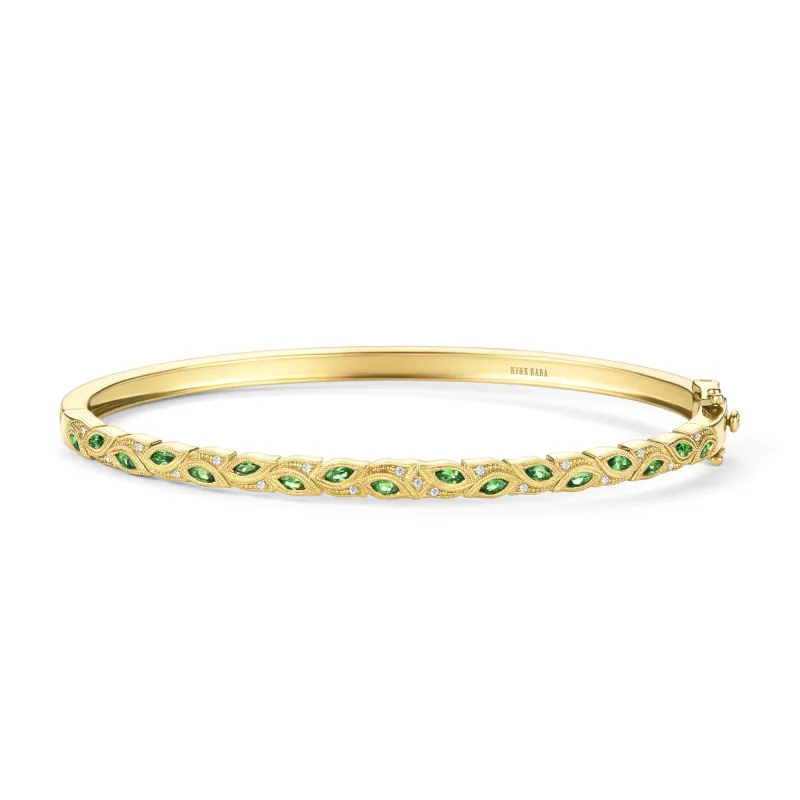 Botanical Floral Tsavorite Marquise Bangle Bracelet sold by Kirk Kara