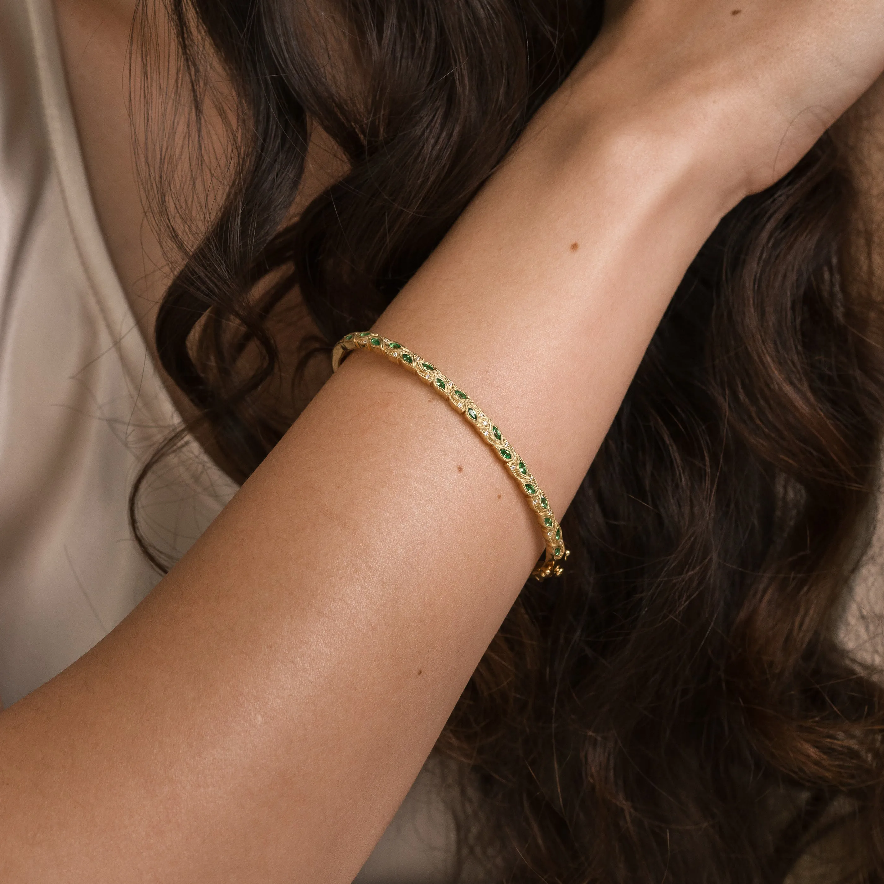 Botanical Floral Tsavorite Marquise Bangle Bracelet sold by Kirk Kara product image thumbnail 2