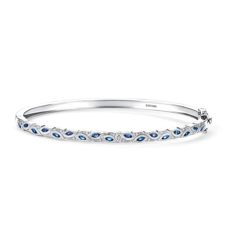 Botanical Floral Blue Sapphire Marquise Bangle Bracelet sold by Kirk Kara