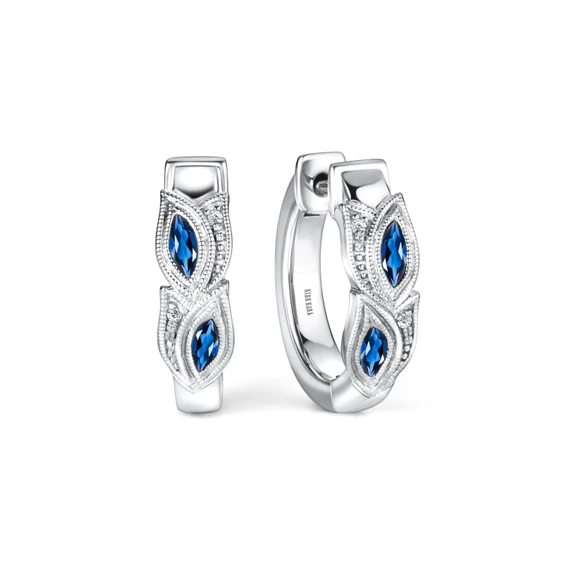 Botanical Floral Blue Sapphire Marquise Hoop Earrings sold by Kirk Kara