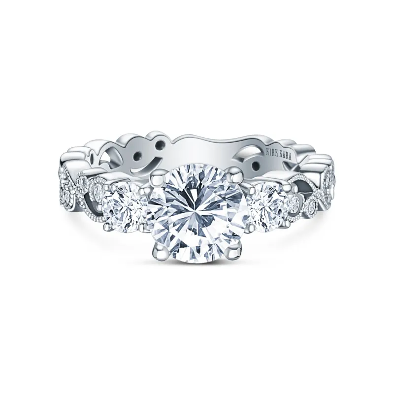 Lace Milgrain Three Stone Ring with 1 1/2ct Round Certified Lab Diamond Center sold by Kirk Kara