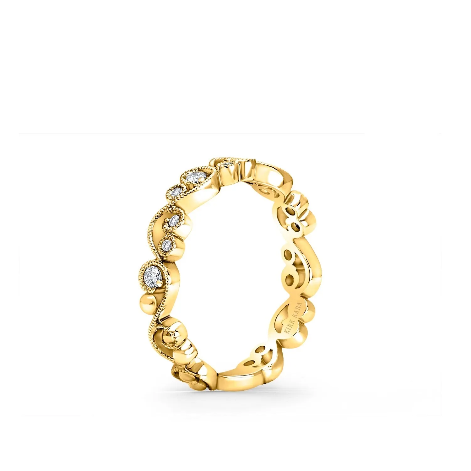 Yellow Stackable Milgrain Lace Diamond Wedding Band sold by Kirk Kara product image thumbnail 3