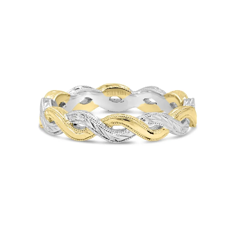 Two Tone Wheat Hand Engraved Twist Wedding Band sold by Kirk Kara