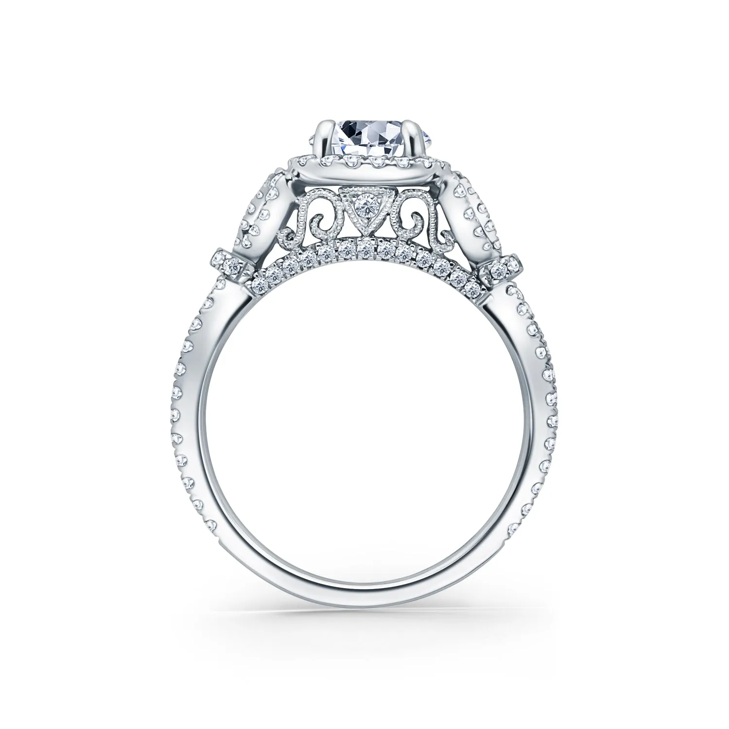 Delicate Bows Halo Ring with 1ct Round Certified Lab Diamond Center sold by Kirk Kara product image thumbnail 5
