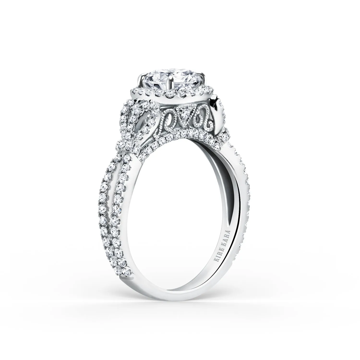 Delicate Bows Halo Ring with 1ct Round Certified Lab Diamond Center sold by Kirk Kara product image thumbnail 4