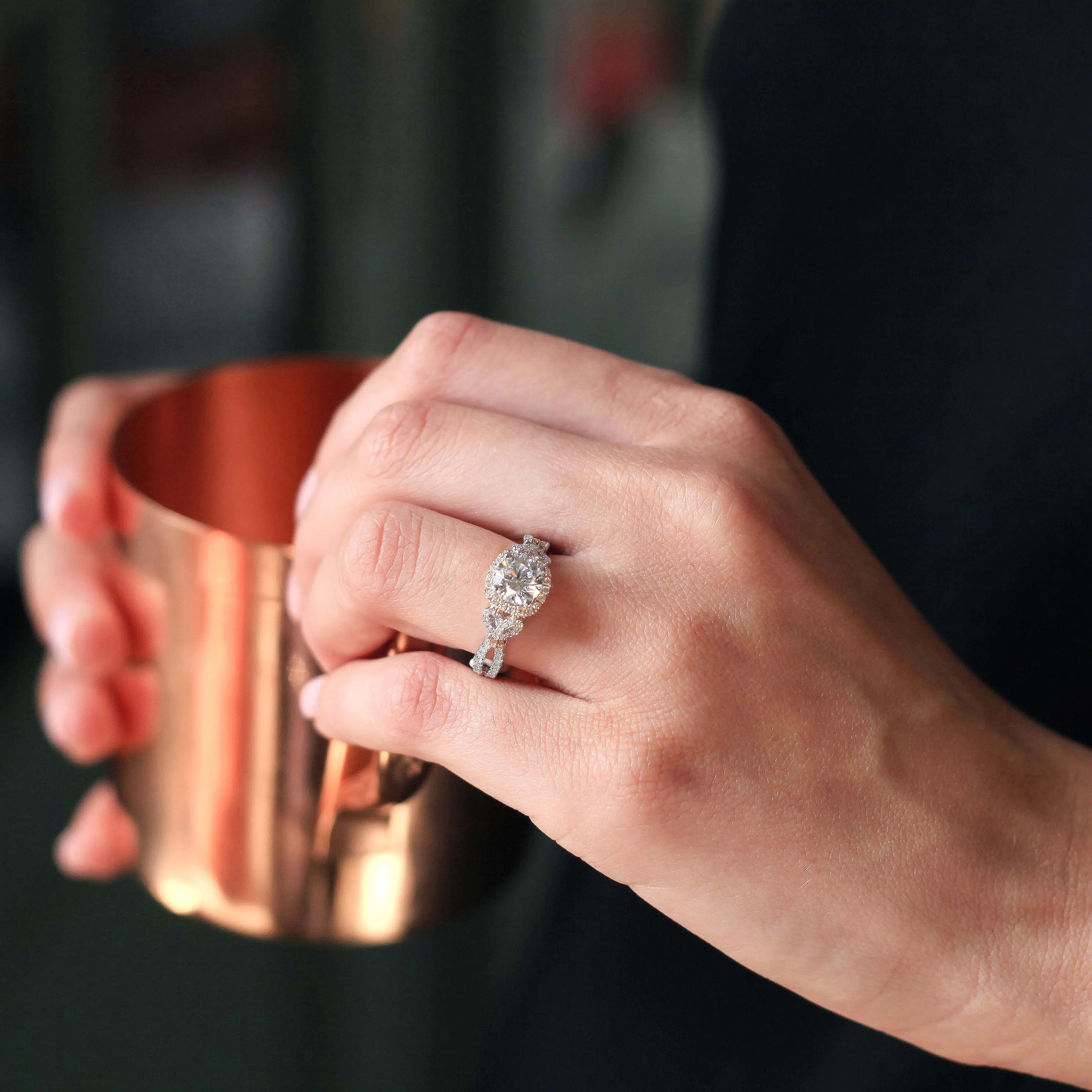 Delicate Bows Halo Ring with 1ct Round Certified Lab Diamond Center sold by Kirk Kara product image thumbnail 2