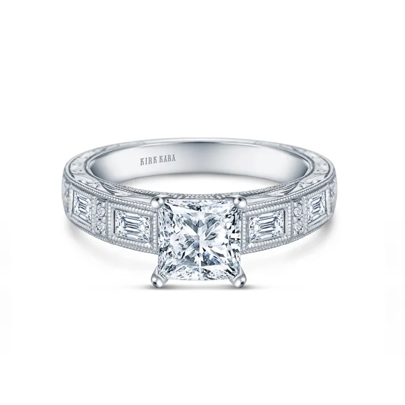 Diamond Baguette Cathedral Engagement Ring with 1ct Princess Certified Lab Diamond Center sold by Kirk Kara