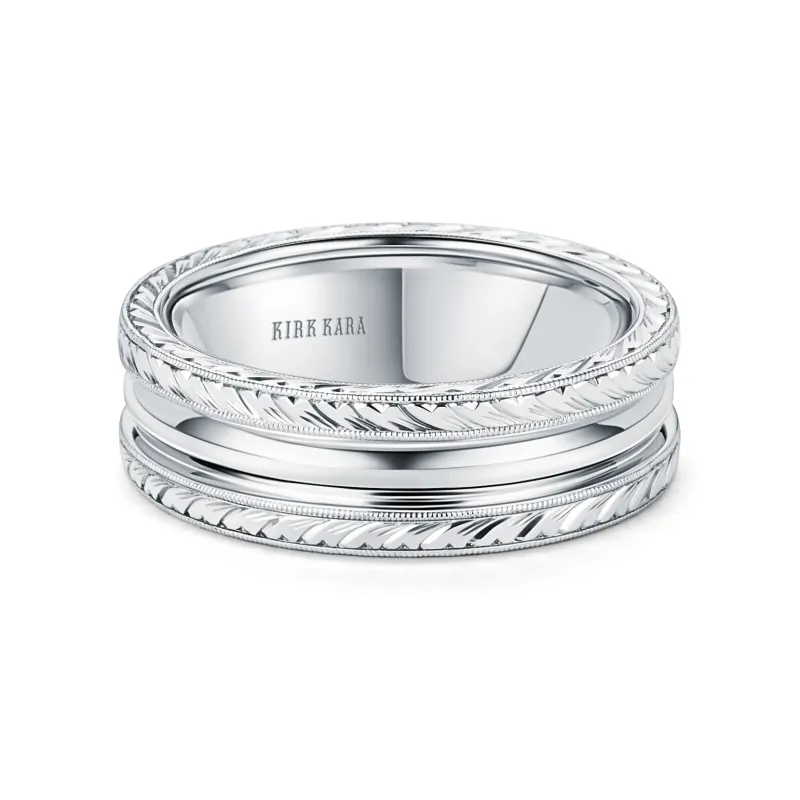 Domed Engraved Edge Milgrain Wedding Band, 7mm sold by Kirk Kara