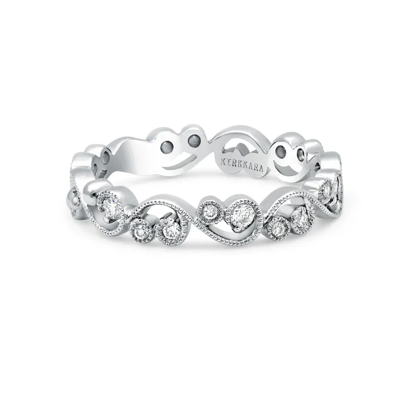 White Stackable Milgrain Lace Diamond Wedding Band sold by Kirk Kara
