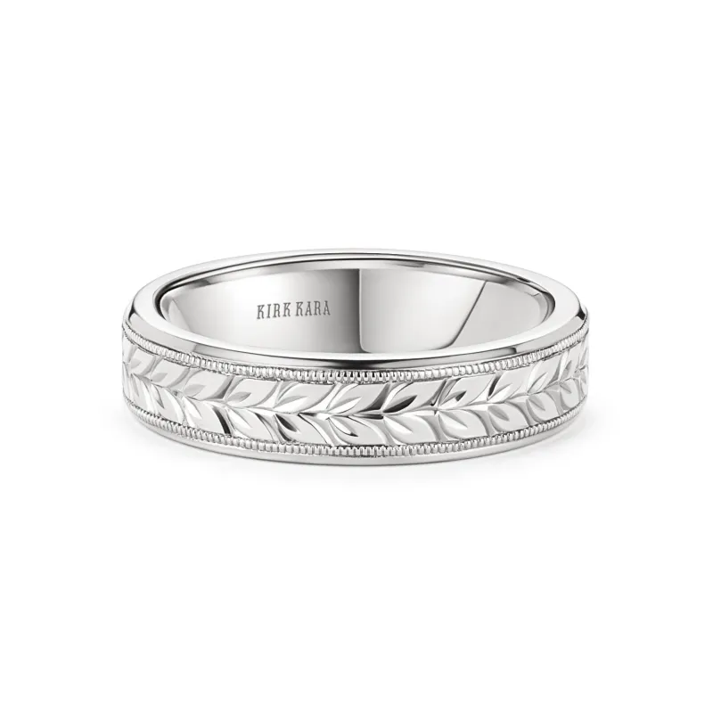 White Floral Engraved Wedding Band, 5mm sold by Kirk Kara