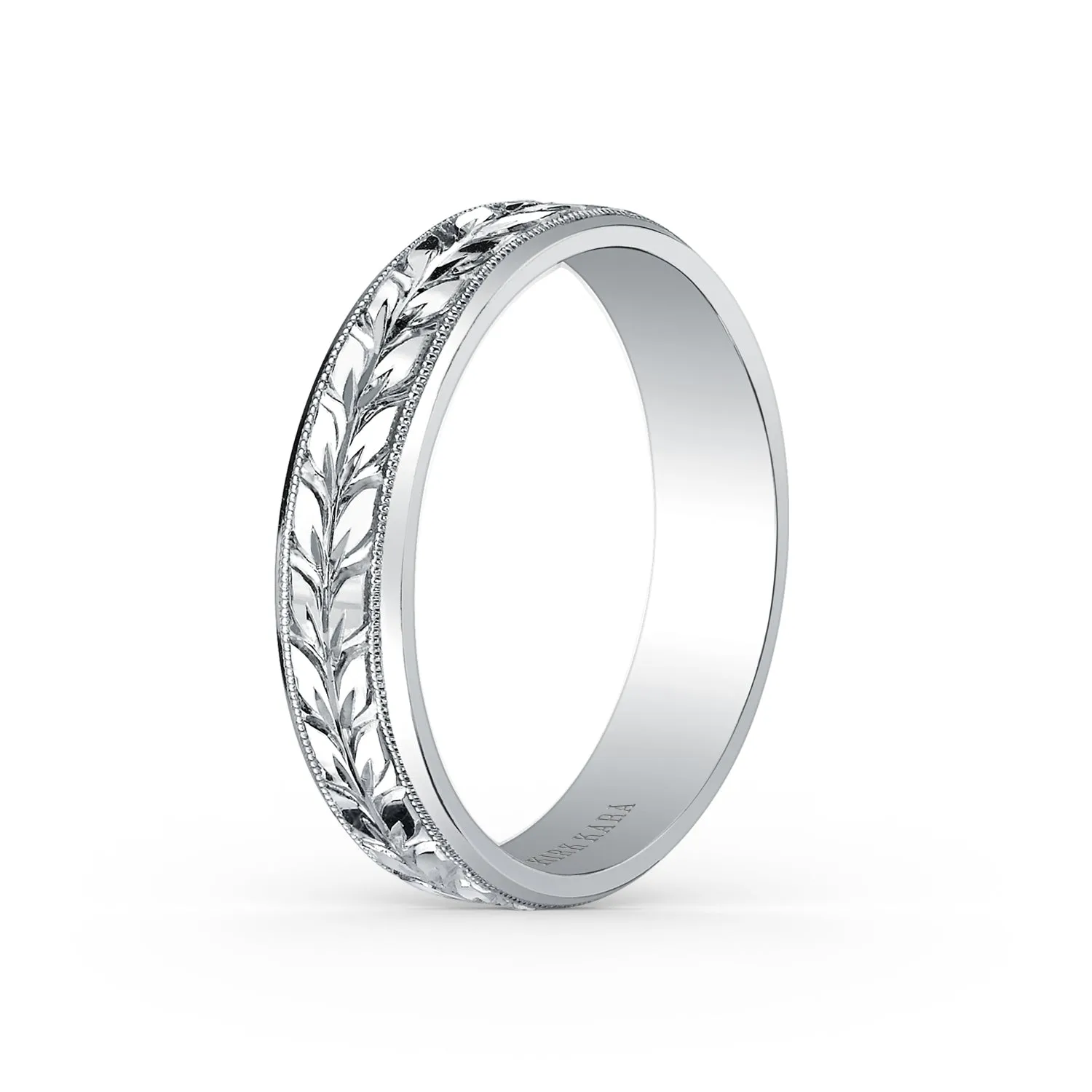 White Floral Engraved Wedding Band, 5mm sold by Kirk Kara product image thumbnail 3