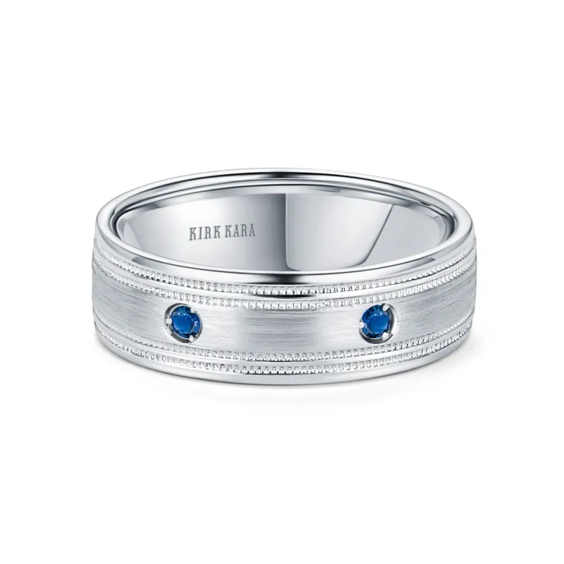 White Blue Sapphire Accent Satin Wedding Band, 7mm sold by Kirk Kara
