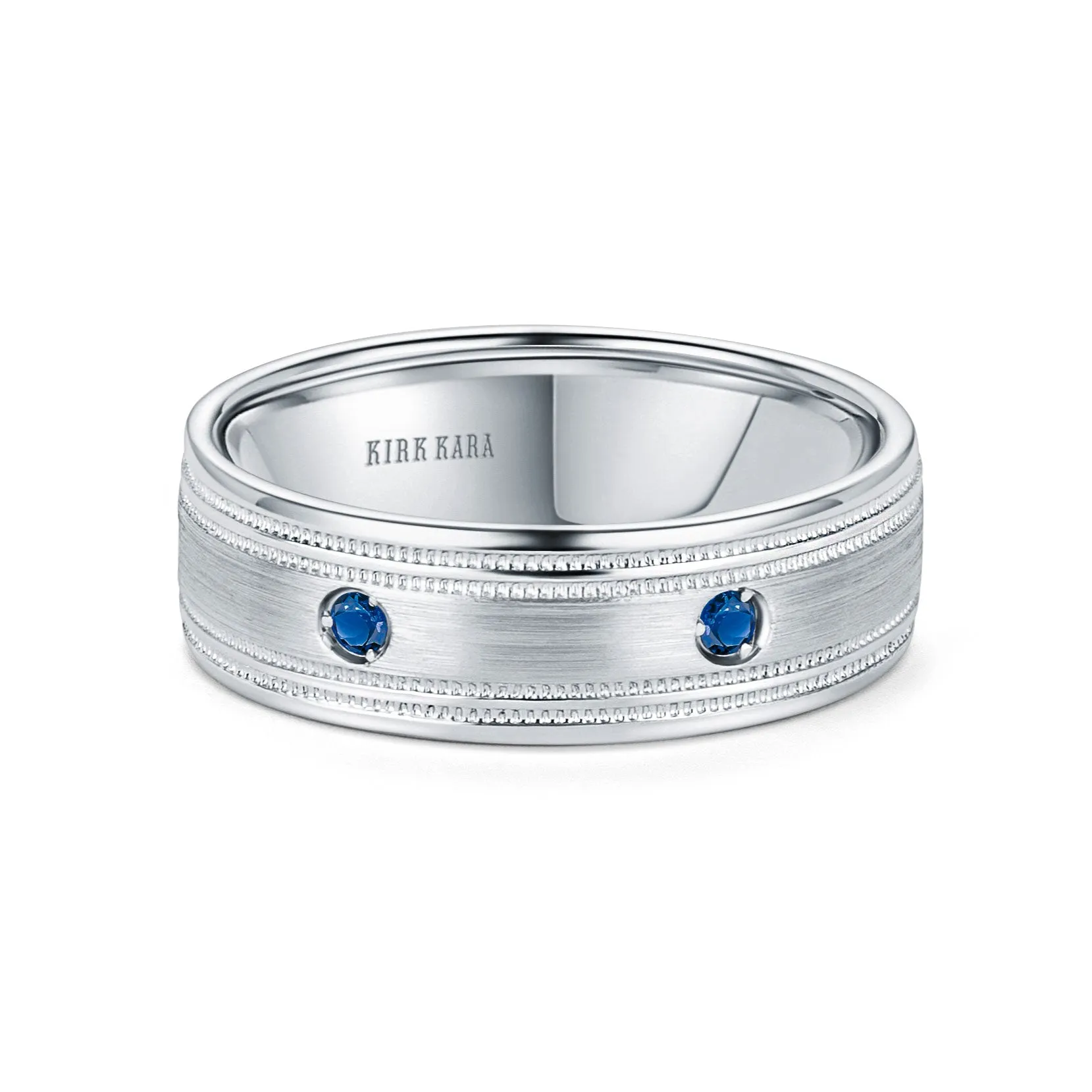 White Blue Sapphire Accent Satin Wedding Band, 7mm sold by Kirk Kara