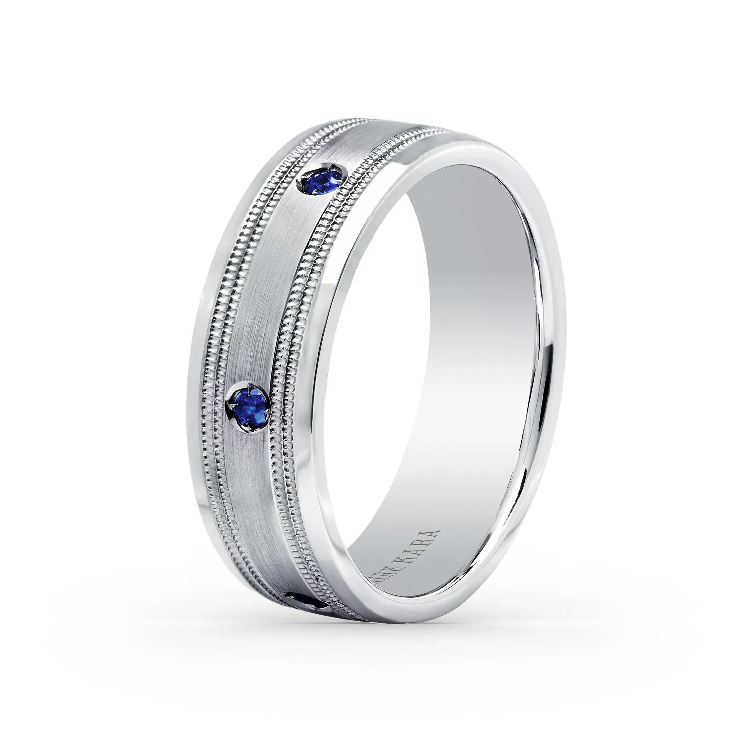 White Blue Sapphire Accent Satin Wedding Band, 7mm sold by Kirk Kara product image thumbnail 4