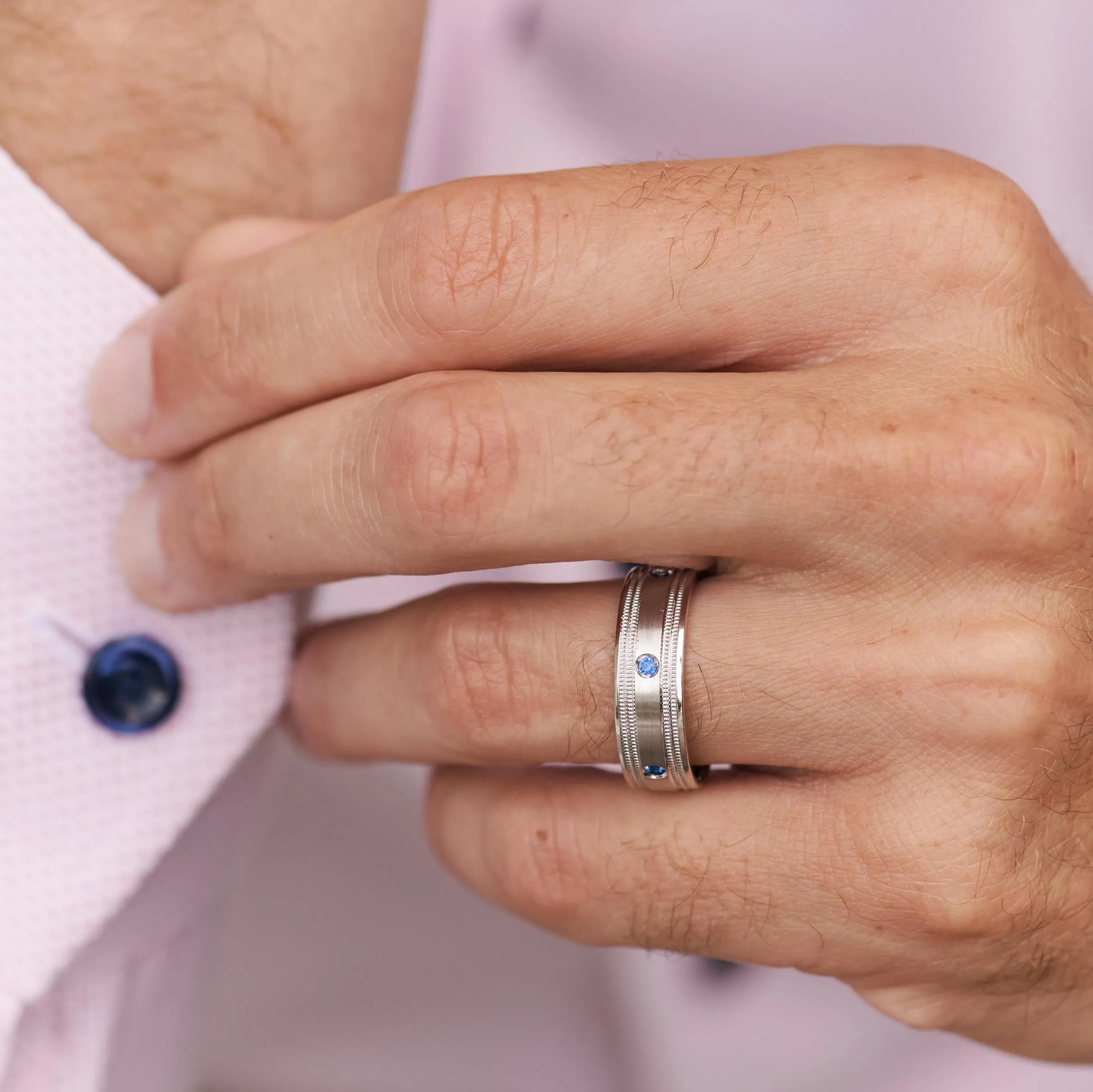 White Blue Sapphire Accent Satin Wedding Band, 7mm sold by Kirk Kara product image thumbnail 2