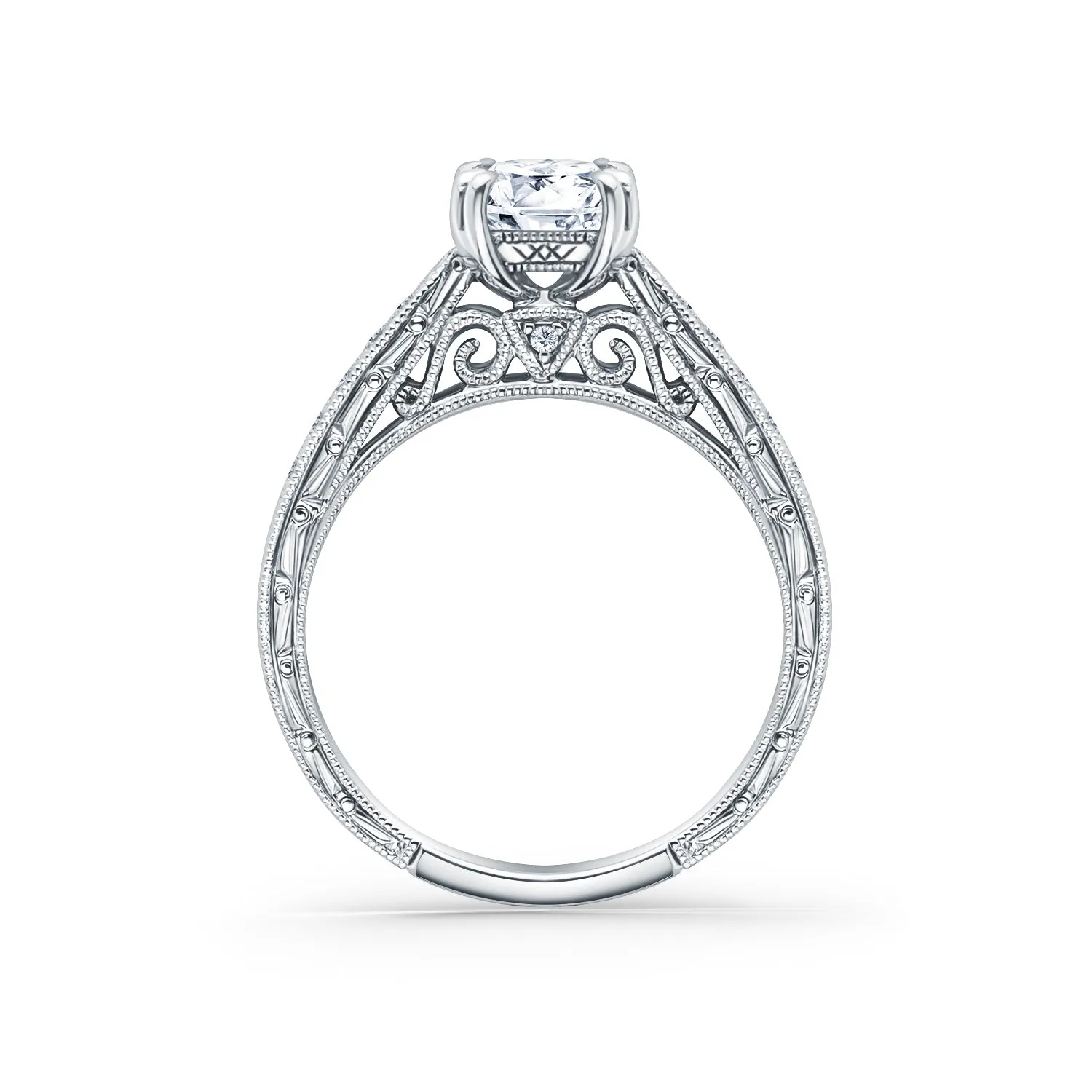 Hand Engraved Vintage Ring with 1ct Princess Certified Lab Diamond Center sold by Kirk Kara product image thumbnail 4