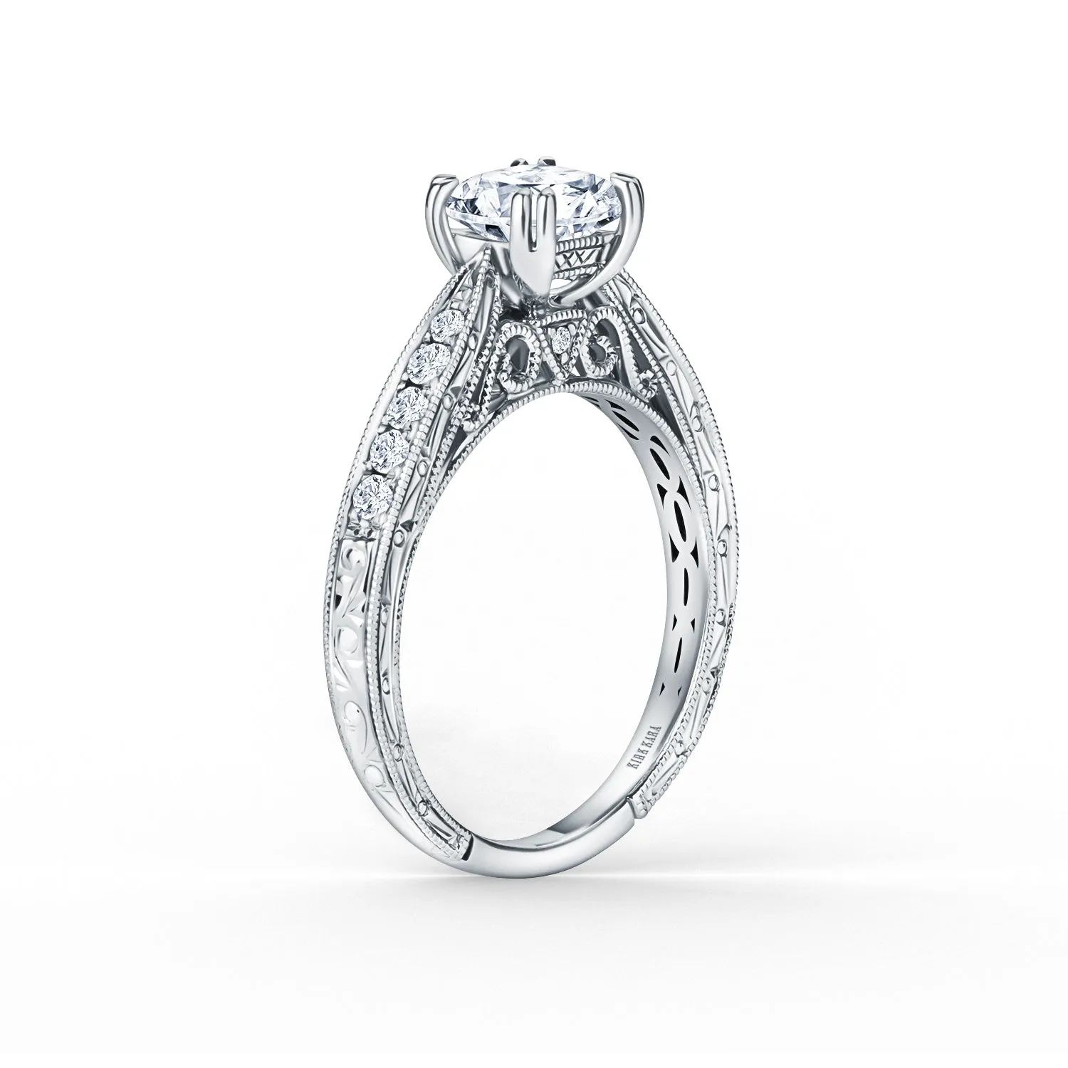 Hand Engraved Vintage Ring with 1ct Princess Certified Lab Diamond Center sold by Kirk Kara product image thumbnail 3