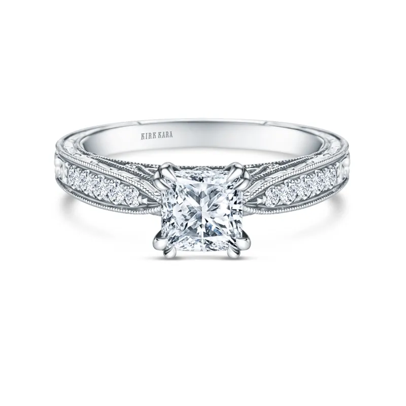 Hand Engraved Vintage Ring with 1ct Princess Certified Lab Diamond Center sold by Kirk Kara