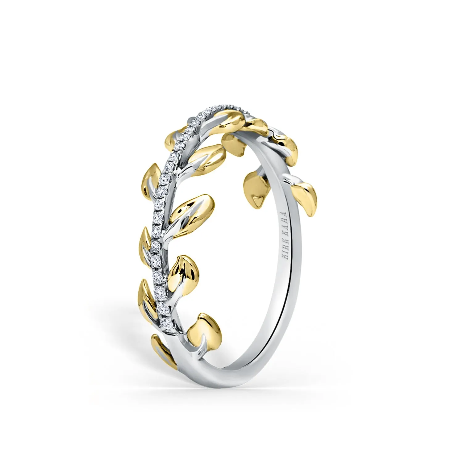 Two Tone Leaf Design Diamond Wedding Band sold by Kirk Kara product image thumbnail 3