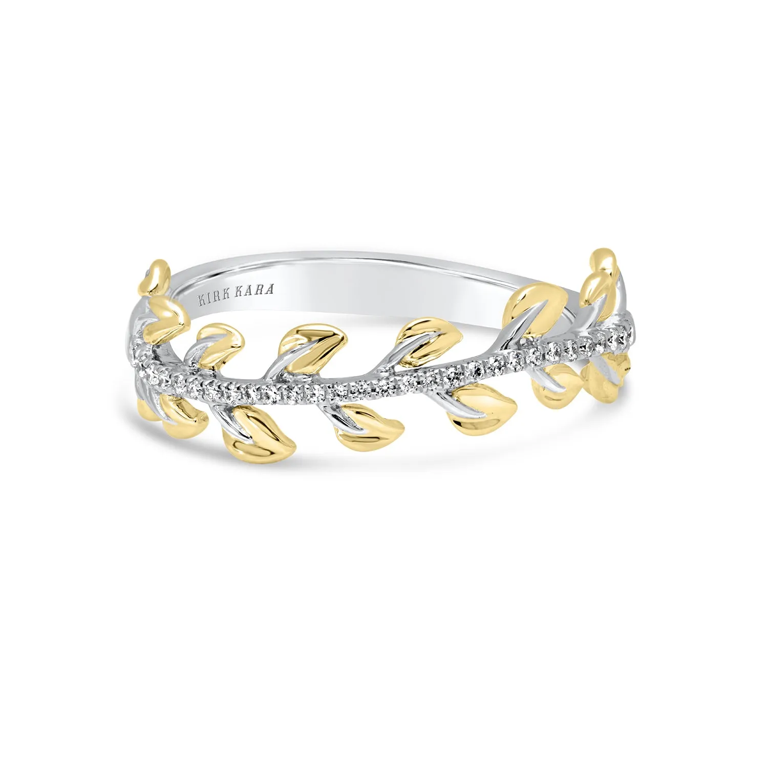 Two Tone Leaf Design Diamond Wedding Band sold by Kirk Kara
