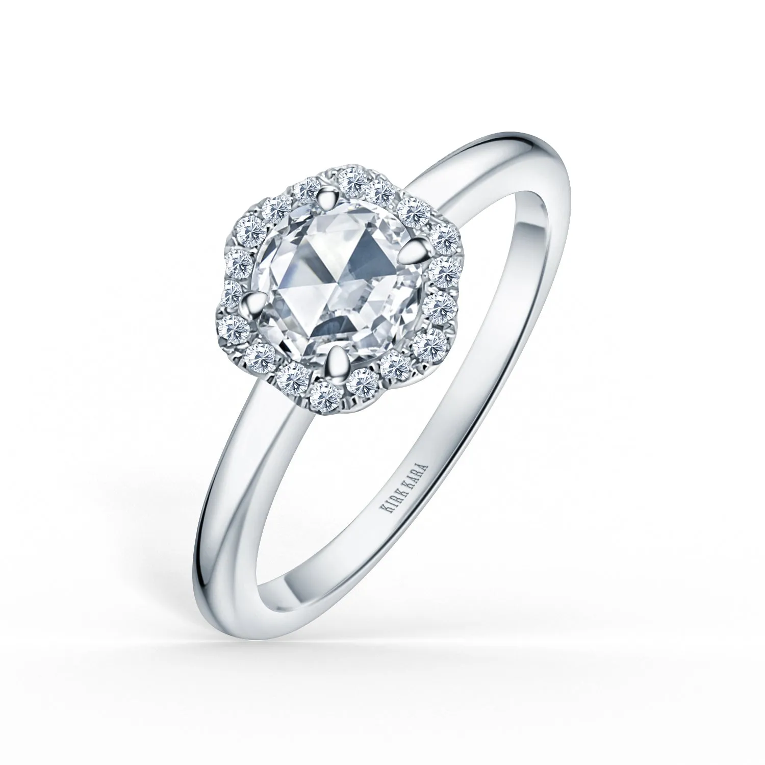 White Floral Delicate Rose Cut Halo with 1/2ct Rose Cut Natural Diamond Center sold by Kirk Kara product image thumbnail 2