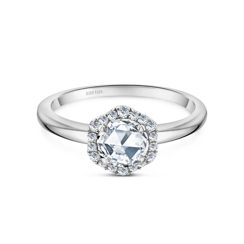 White Floral Delicate Rose Cut Halo with 1/2ct Rose Cut Natural Diamond Center sold by Kirk Kara