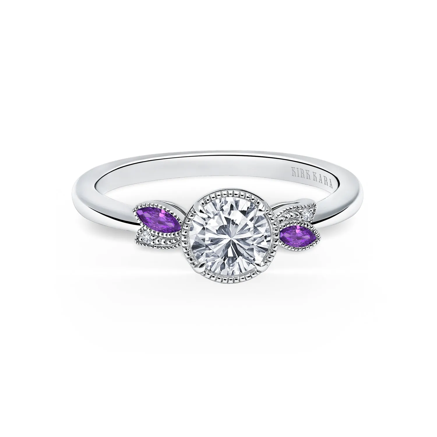 Floral Boho Amethyst Ring with 3/4ct Round Certified Lab Diamond Center sold by Kirk Kara