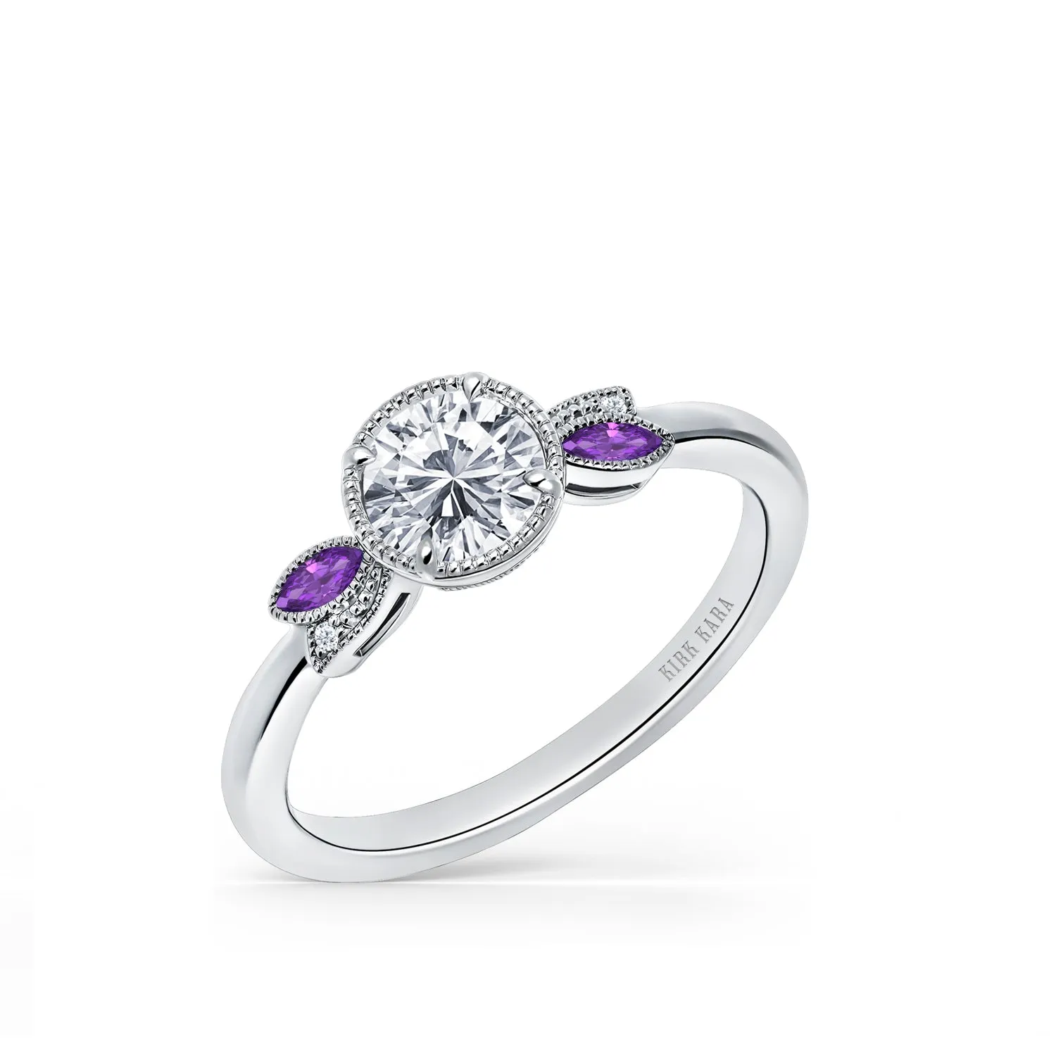 Floral Boho Amethyst Ring with 3/4ct Round Certified Lab Diamond Center sold by Kirk Kara product image thumbnail 2