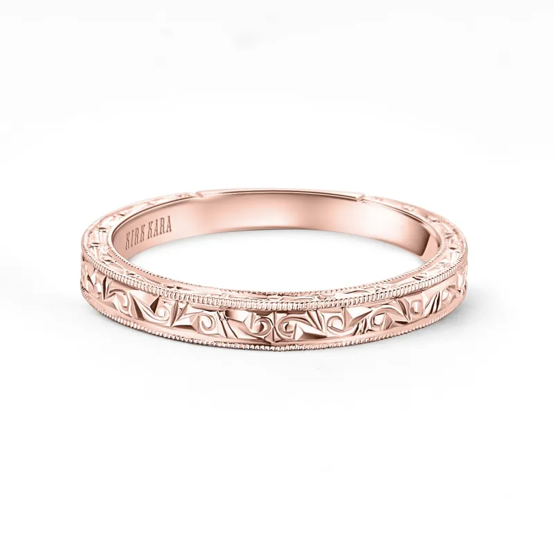 Rose Scroll Engraved Milgrain Timeless Wedding Band sold by Kirk Kara