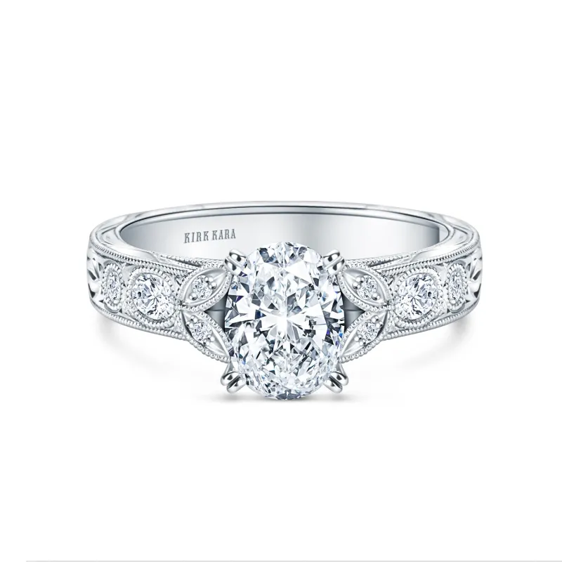 Leaf Oval Accent Ring with 1ct Oval Certified Lab Diamond Center sold by Kirk Kara