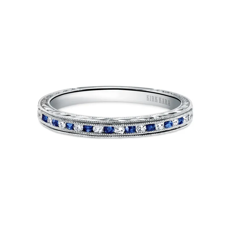 White Classic Channel Sapphire Diamond Wedding Band sold by Kirk Kara