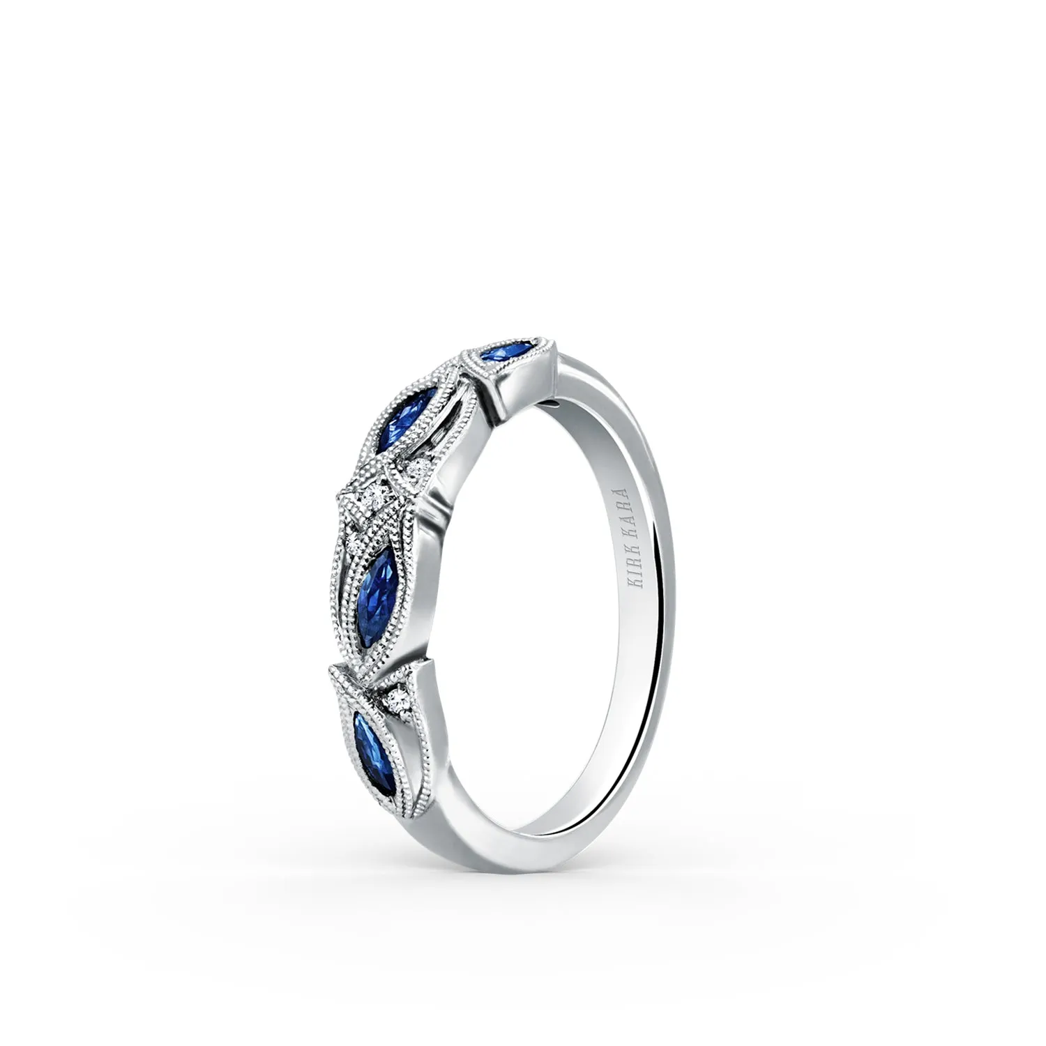 White Botanical Floral Blue Sapphire Marquise Diamond Wedding Band sold by Kirk Kara product image thumbnail 3