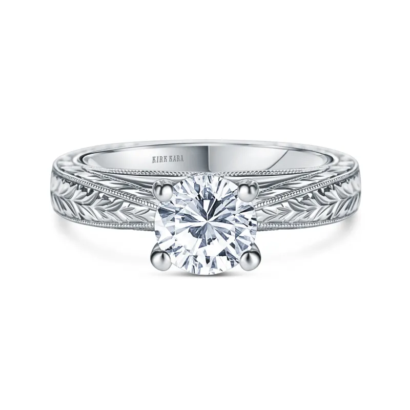 Wheat Engraved Cathedral Ring with 1ct Round Certified Lab Diamond Center sold by Kirk Kara