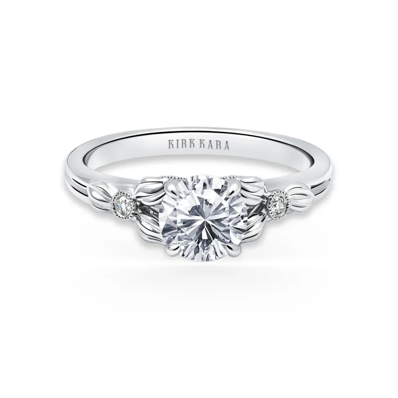 Leaf Milgrain Ring with 1ct Round Certified Lab Diamond Center sold by Kirk Kara