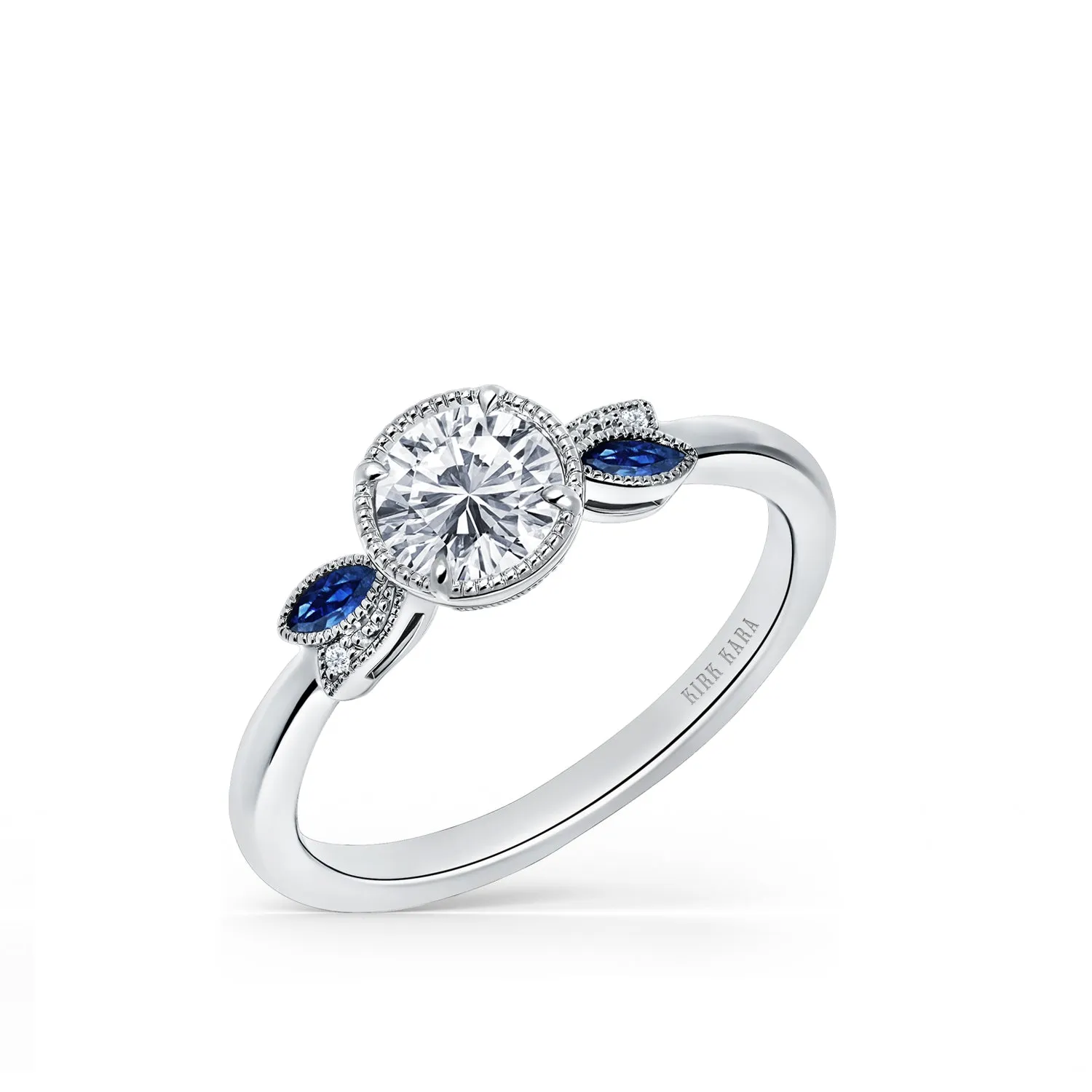 Floral Boho Blue Sapphire Ring with 3/4ct Round Certified Lab Diamond Center sold by Kirk Kara product image thumbnail 3